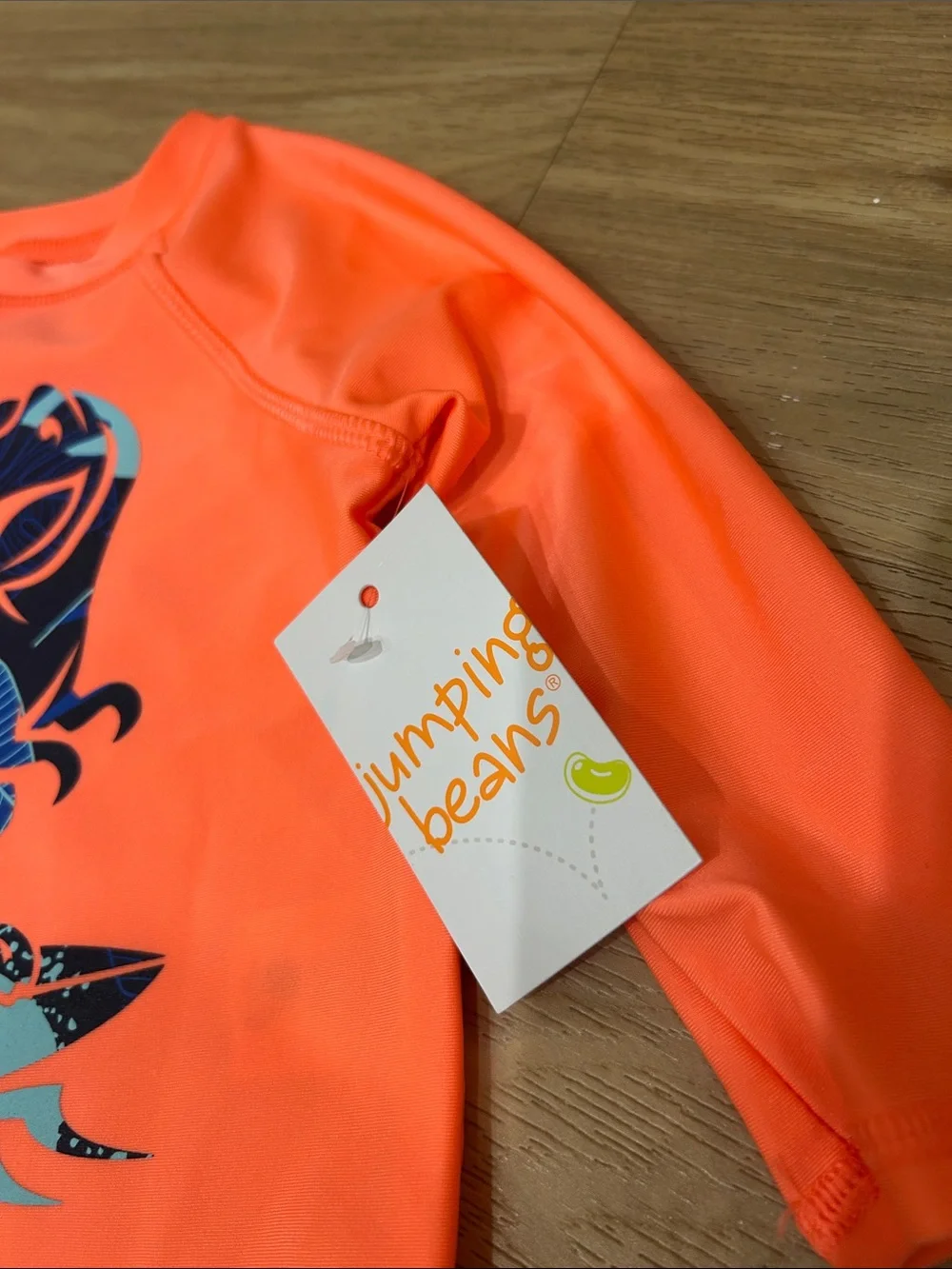 jumping beans Neon Orange Long Sleeve Rashguard with Blue Surfing Dinosaur